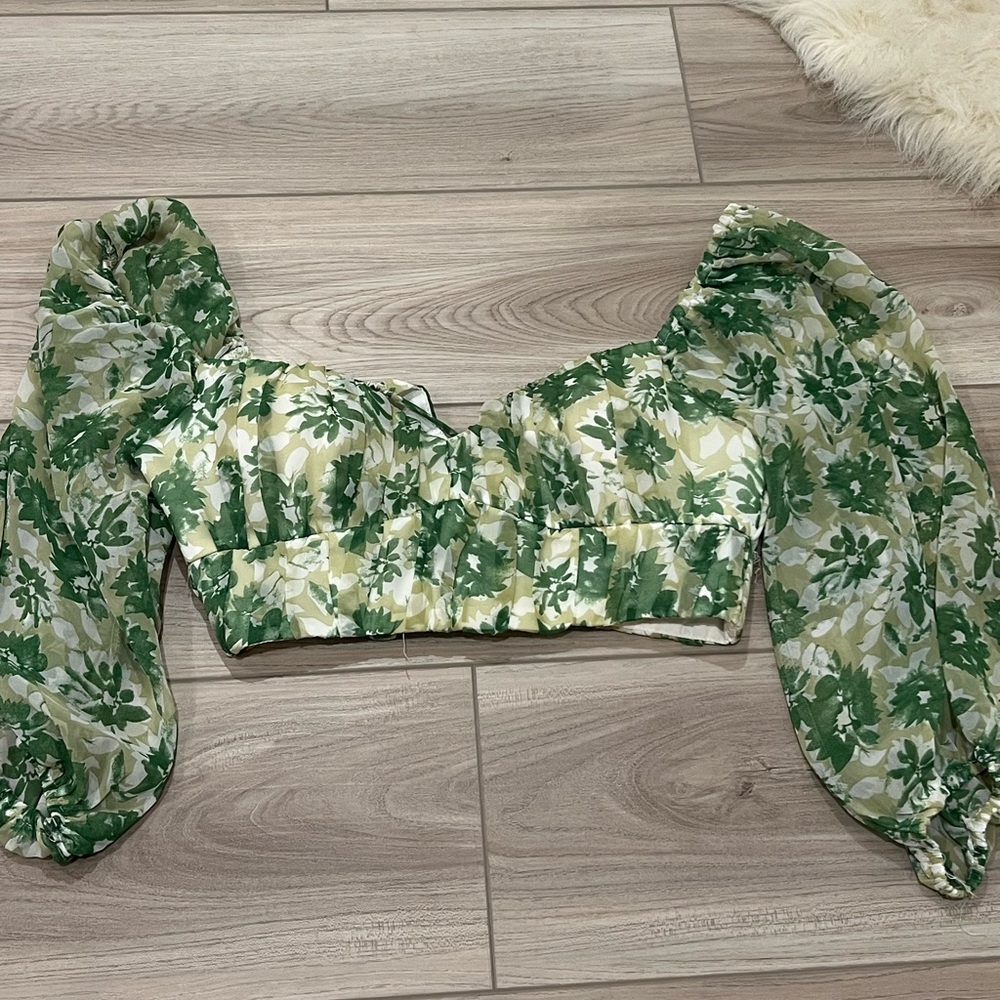 Green Floral Crop Top